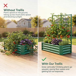 4x2x1FT Galvanized Raised Garden Bed with Arch Trellis