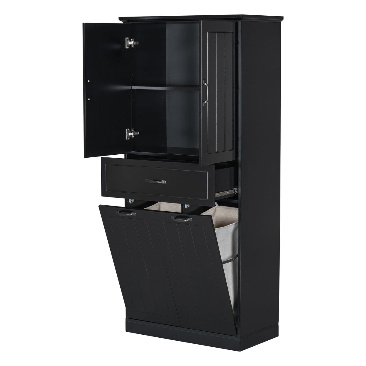 Modern Bathroom Storage Cabinet With Two Laundry Baskets, One Drawer, Adjustable Shelf - Best Buy Furniture
