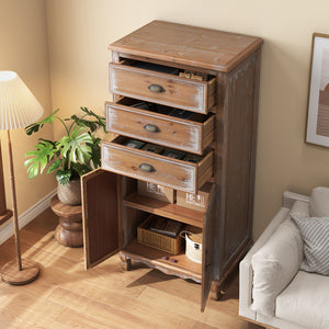 Rustic Wooden Storage Cabinet with Decorative Cutout Door & 3 Drawers