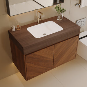 30" Modern Wall-Mounted Bathroom Vanity with Ceramic Sink