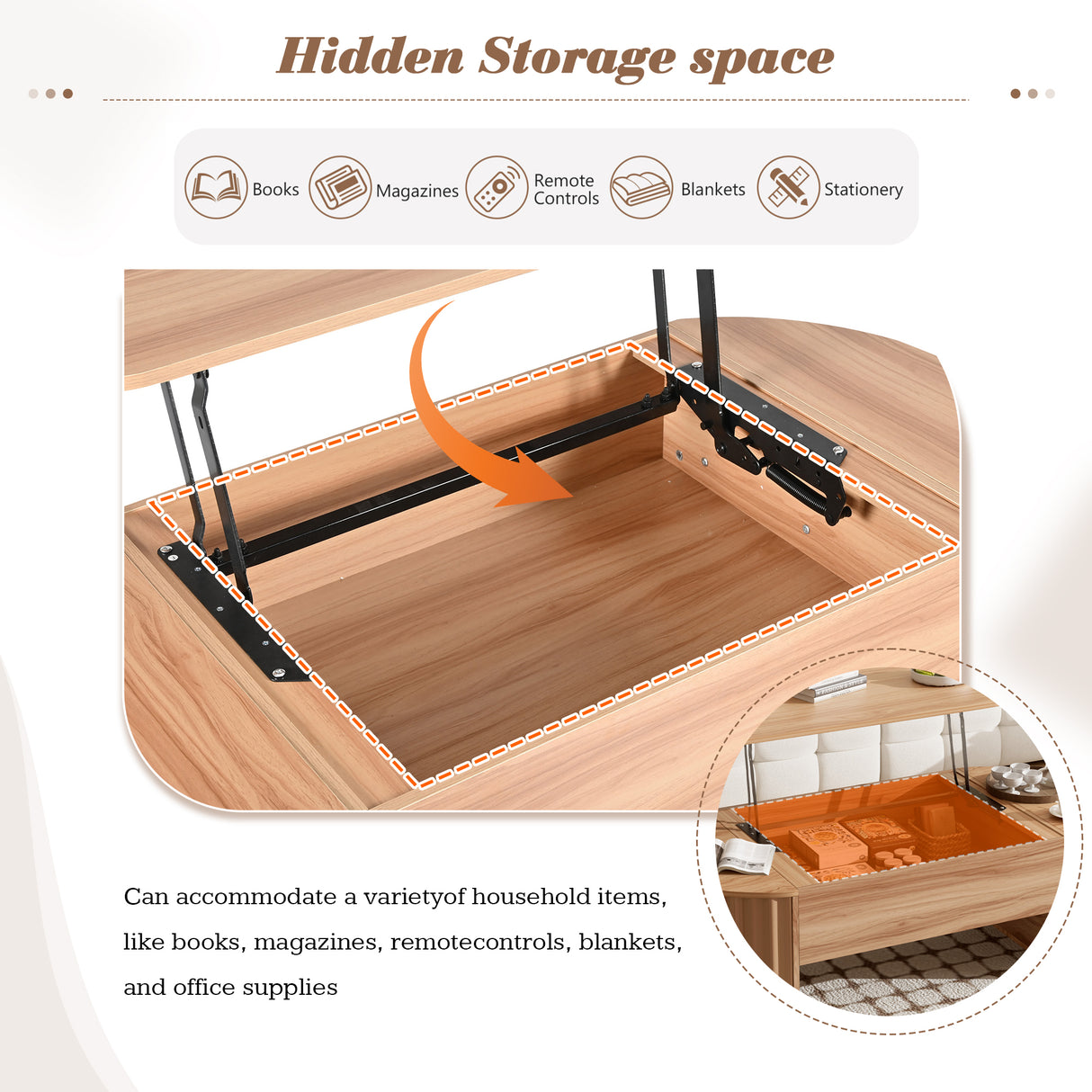 U-Can 47.2'' Lift Top Coffee Table with Hidden Compartment