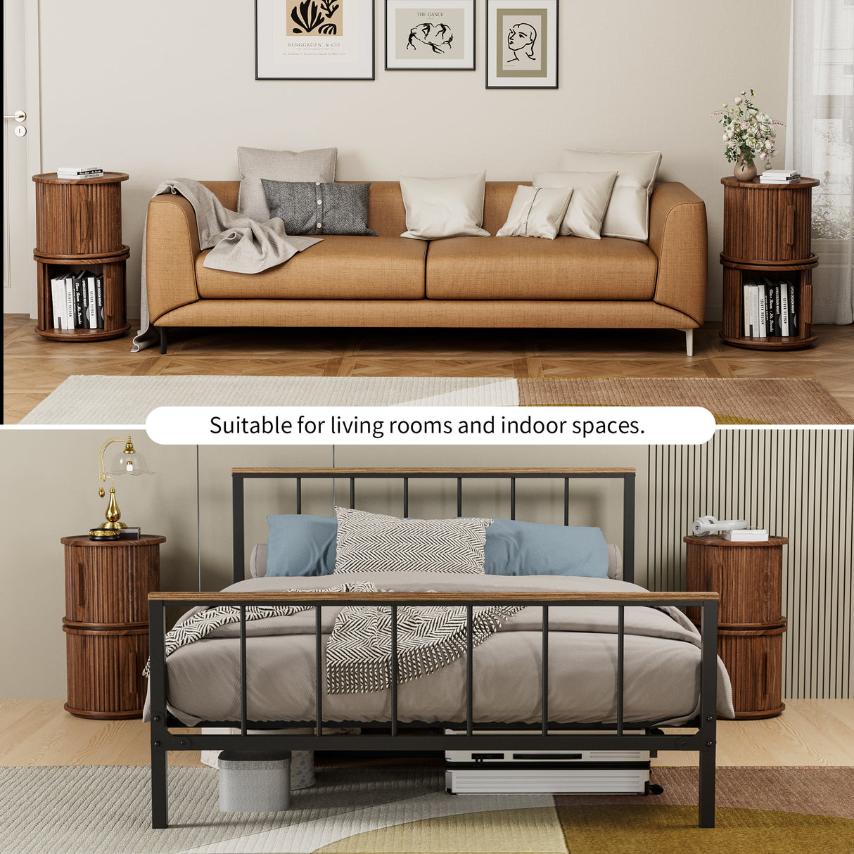 4-Piece Round Coffee Table Set with Sliding Door Storage