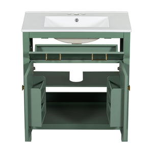 Bathroom Vanity With Ceramic Sink, Modern Single Bathroom Cabinet With 2 Doors And A Shelf, Soft Close Doors