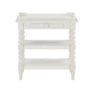 Aria - Nightstand With Styling, 2 Shelves, Pull Out Tray, Spool Turned Legs - Antique White