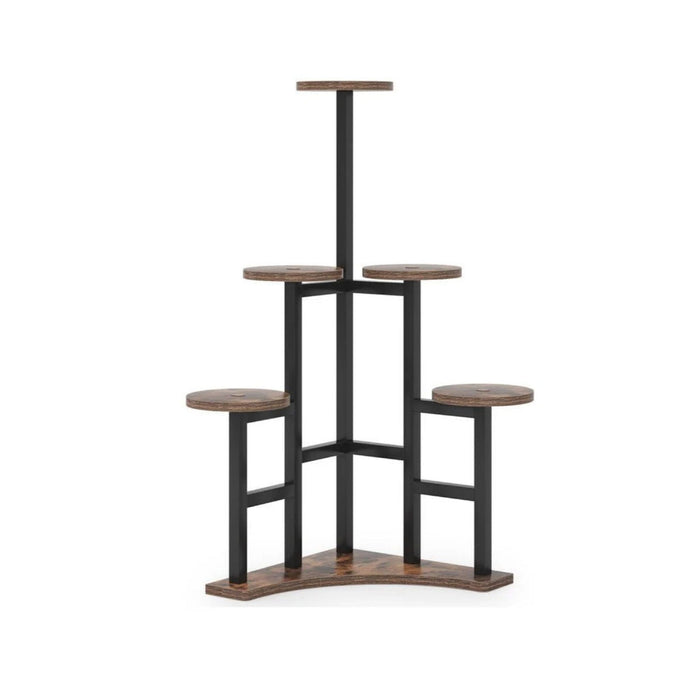 Rustic Brown 6 Tier Corner Plant Shelf with Steel Frame - Living Room