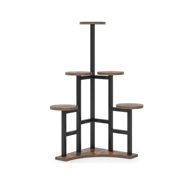 6 Tier Corner Plant Shelf With Frame For Living Room - Rustic Brown