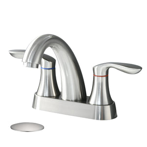 Two Handle 4 Inch Centerset Bathroom Sink Faucet with Pop-Up Drain, Brushed Nickel