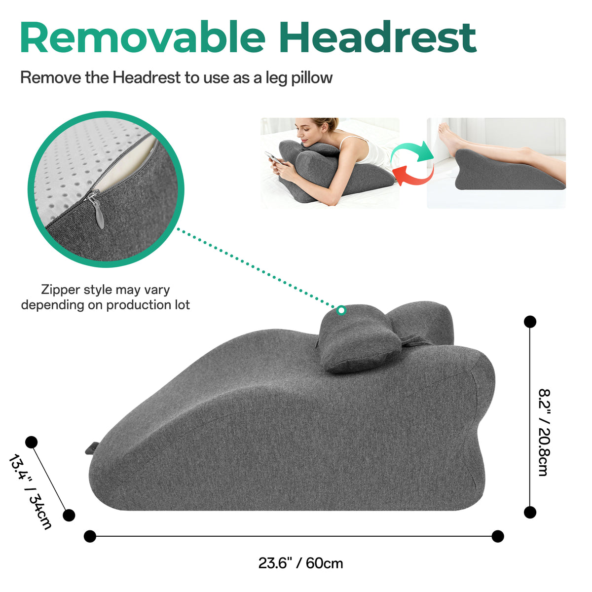 Ergonomic Spinal Posture Support & Multi-Functional Bed Pillow - Grey