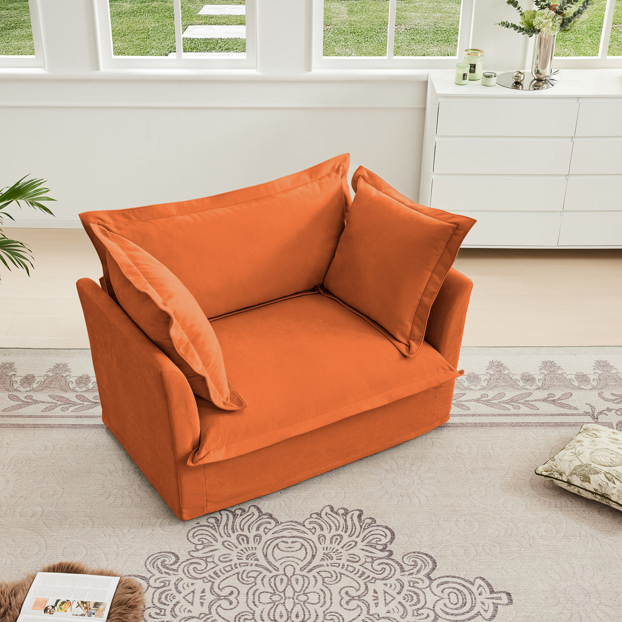 Slip-Covered Armchair with Cushions