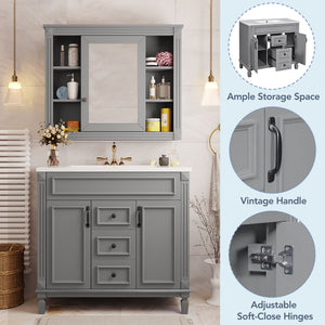 Bathroom Vanity With Top Sink, Mirror Cabinet, 2 Soft Closing Doors & 2 Drawers