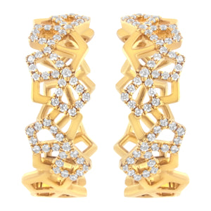 14K Yellow Gold 3/4 Cttw Diamond Honeycomb Hoop Earrings (G-H Color, SI1-SI2 Clarity) - 24MM