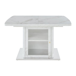 Modern Rectangle Dining Table With Stretchable Top, Storage Cabinet