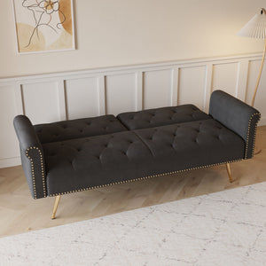Luxurious Sofa Bed With Nail Head Trim And Matching Pillow