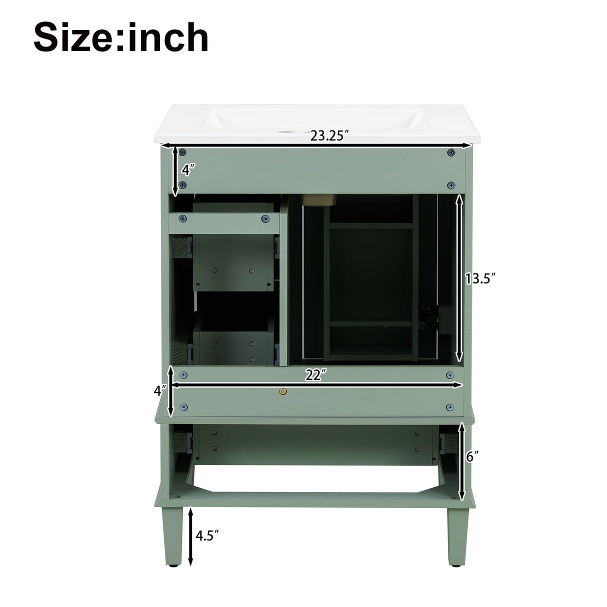 Bathroom Vanity With Integrated Basin, Soft Close Drawers, Door Mounted Double Layer Shelf