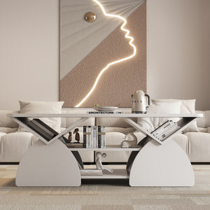 Geometric Engineered Coffee Table With Rounded Corners With Open Shelves