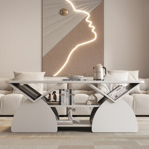 Geometric Engineered Coffee Table with Rounded Corners and Open Shelves