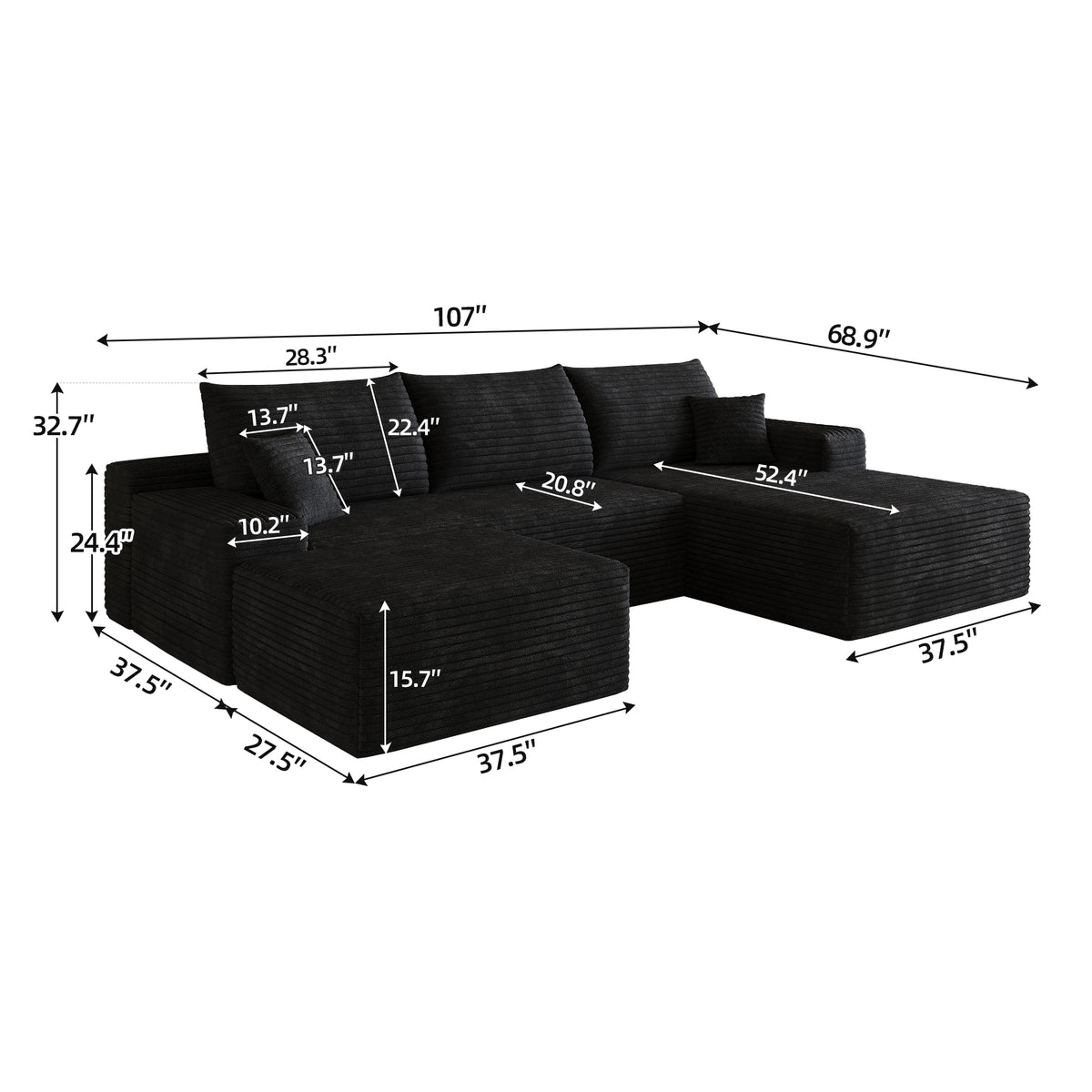 107" Cloud Sectional Sofa with Ottoman