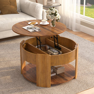 Vibe Haus Farmhouse Round Lift Top Coffee Table with Hidden Storage
