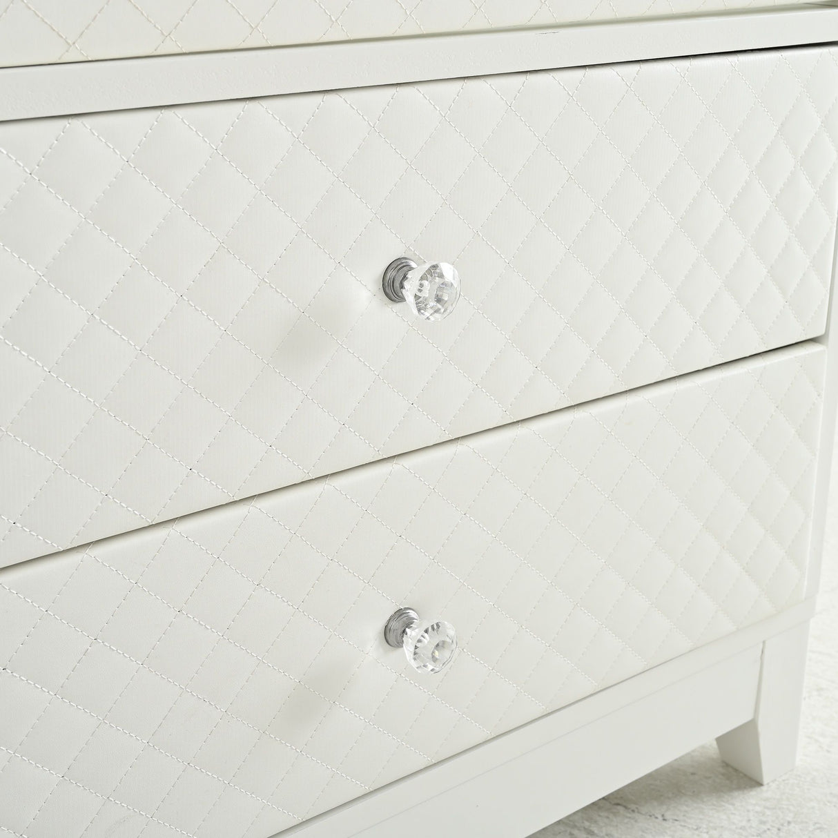 Modern Upholstered Glass Display Cabinet With Adjustable LED Light - White