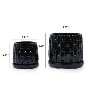 Handmade Ceramic Flower Pot with Groove Pattern