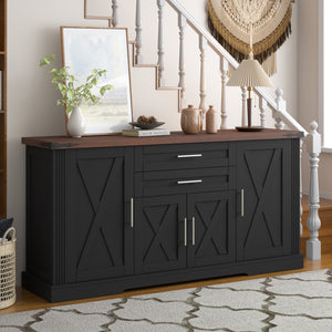 63" Farmhouse Barn Door Storage Cabinet with 2 Drawers