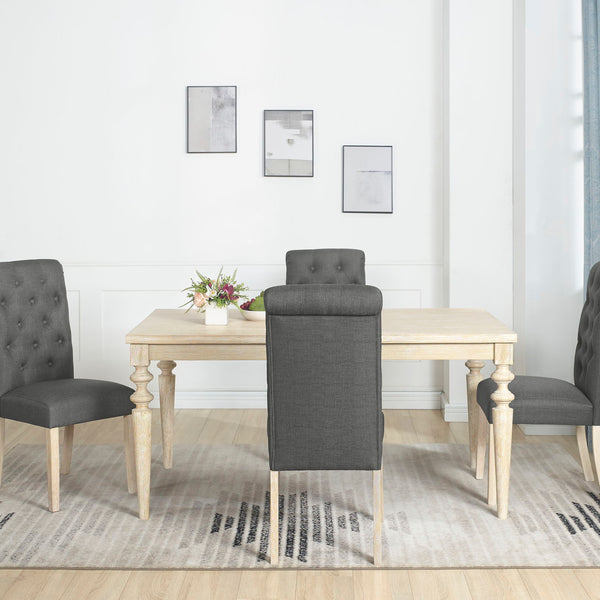 Amonia - 5 Piece Dining Set, Turned-Leg Dining Table With 4 Tufted Chairs - Beige Brown