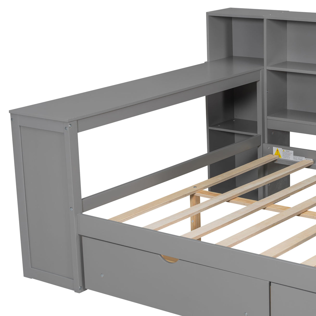 Platform Bed With Upholstered Headboard, Storage Shelves, Drawers, Charging Station, LED Lighting, Built In Desk