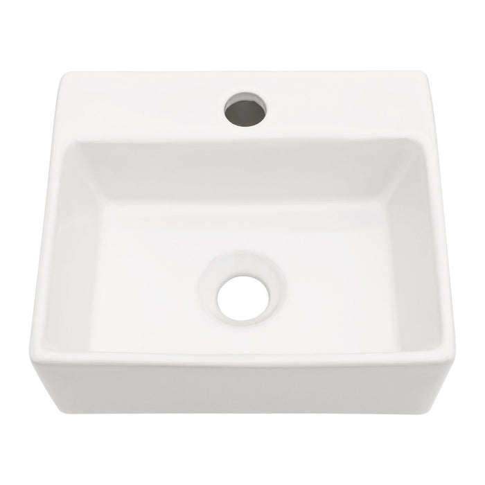 Ceramic Rectangle Wall Mount Bathroom Sink with Single Faucet Hole - White