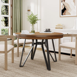 Mid Century Modern Round Dining Table With Metal Legs And Open Shelf - Best Buy Furniture