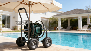 Garden Hose Reel Cart - 4 Wheels Portable with Storage Basket
