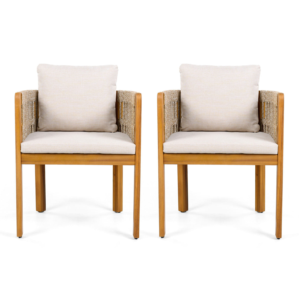 Outdoor Dining Chairs With Mix Rope Handles (Set of 2)