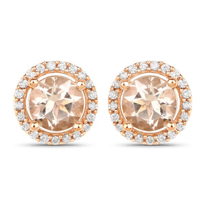 0.93 Carat Genuine Morganite and White Diamond 14K Rose Gold Earrings