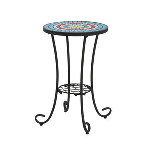 Patio Side Table with Shelf, Blue and Black