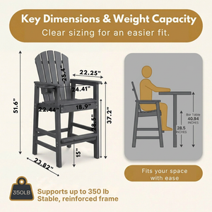 HDPE Bar Height Adirondack Chair with Cup Holder - Gray