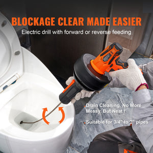 12V Electric Drain Auger, 25FT Cordless Plumbing Snake