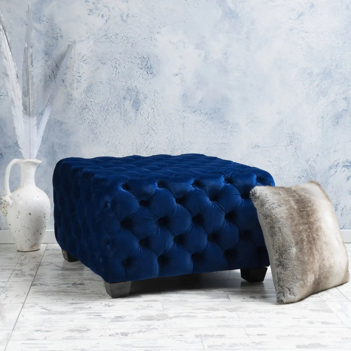Modern Glam Ottoman With Velvet Upholstery And Button Tufted Design - Best Buy Furniture
