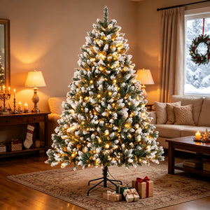 6-Foot Pre-Lit Artificial Christmas Tree, White-Tipped Full Green with 350 LED Lights