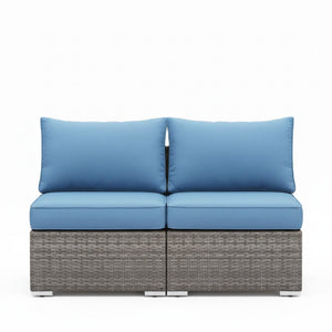 Armless Patio Sofa Set, With UV Resistant Frame And Waterproof Cushions - Blue / Brown