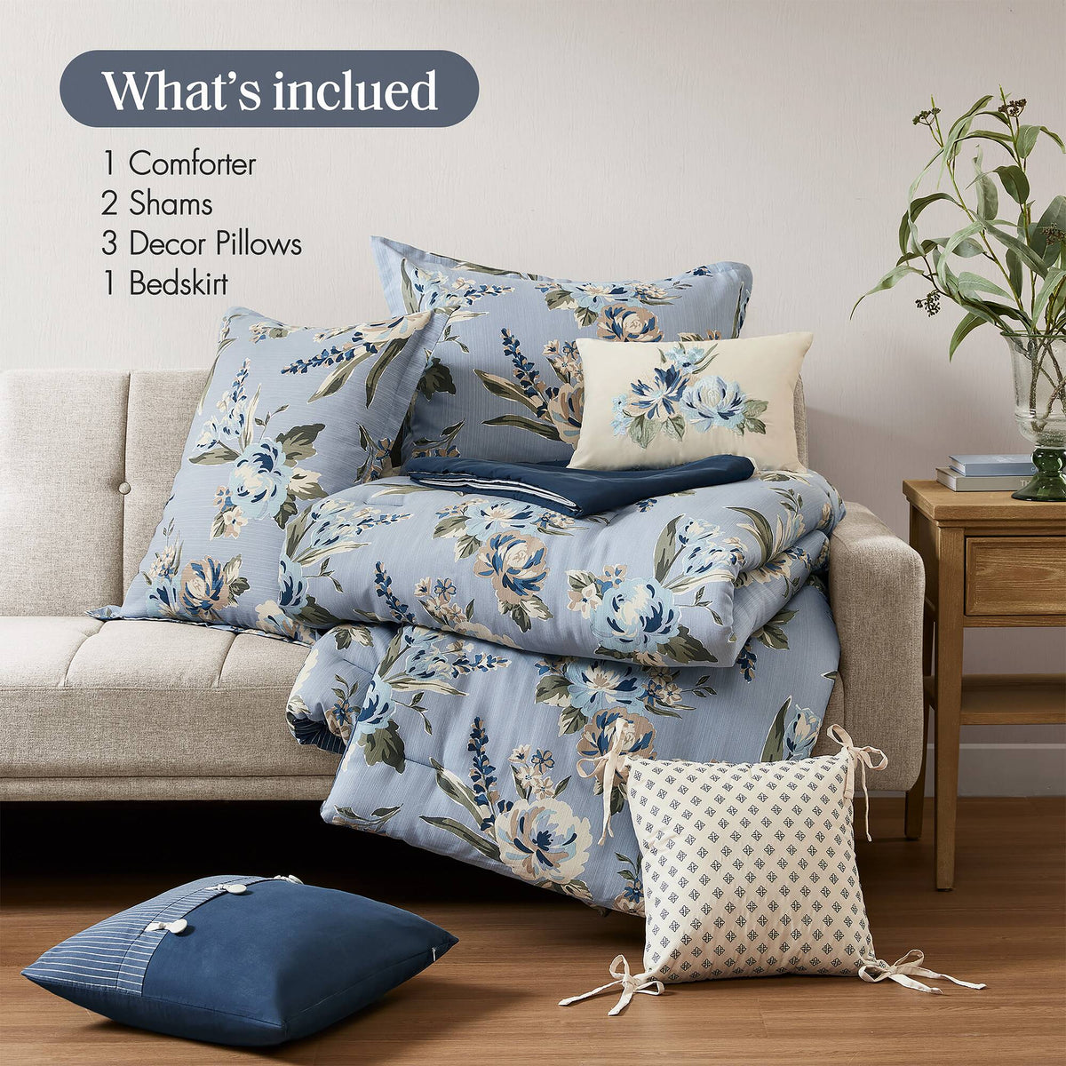 7PCS Cal King Vintage Floral Comforter Set