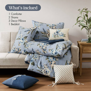 7PCS Cal King Vintage Floral Comforter Set
