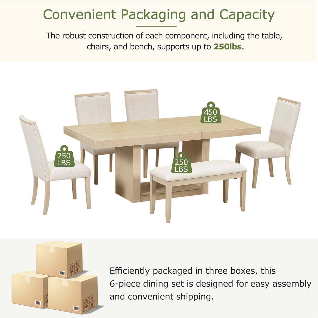 TOPMAX Contemporary 6-Piece Extendable Pedestal Dining Table Set
