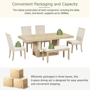 TOPMAX Contemporary 6-Piece Extendable Pedestal Dining Table Set