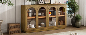 TREXM 4-Door Large Storage Buffet Cabinet with Glass Doors