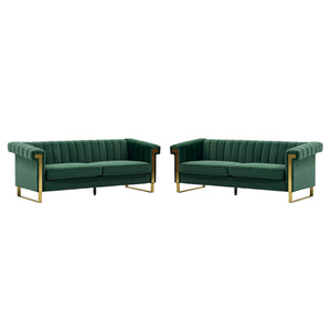 Emerald Green Velvet 2 Piece Sofa Set