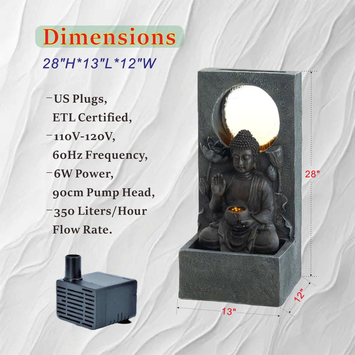 28" H Outdoor Buddha Waterfall Fountain