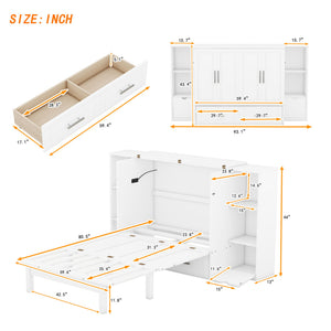 Murphy Bed With Shelves, Drawers And USB Ports