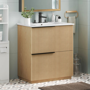 Fluted Bathroom Vanity With Ceramic Sink and Soft-Close Slides