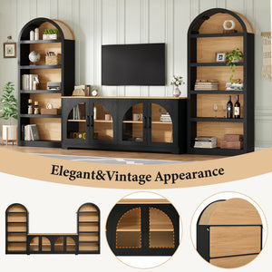 3-Piece Retro TV Stand Set with Bookshelf for TVs Up to 70"