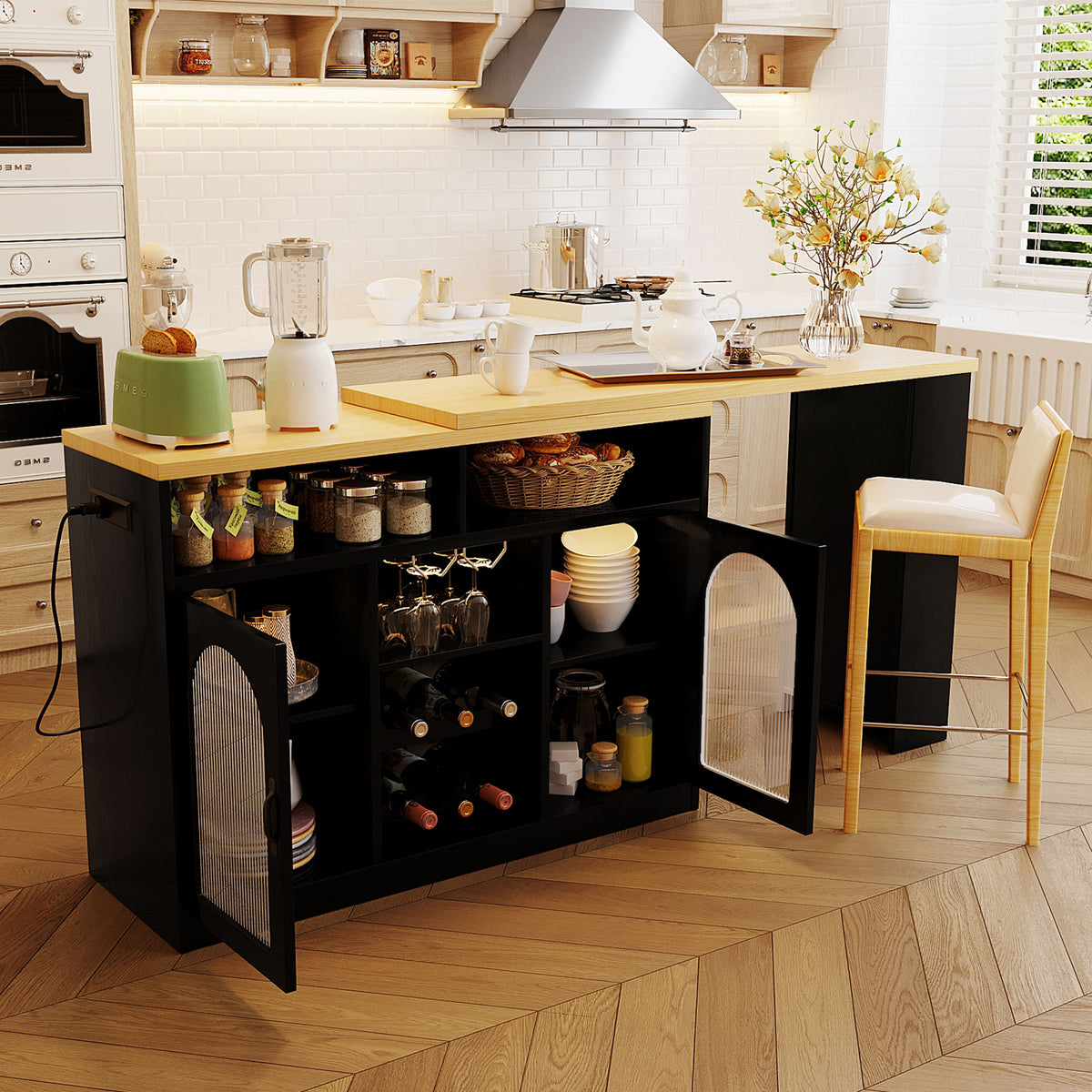 U_STYLE Sideboard with Extendable Tabletop and Wine Rack