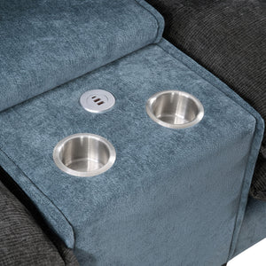 Sectional Sofa With Removable Ottomans, USB Ports, Cup Holders & Storage - Gray / Light Blue